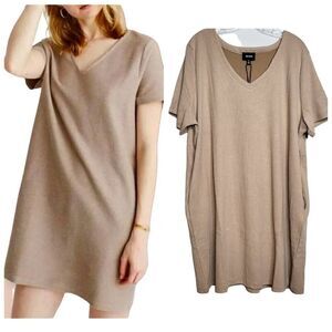 Heyson Ribbed Tan V Neck Short Sleeves Pockets Dress Size 1X